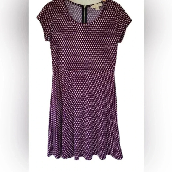 Michael Kors Medium Navy Blue Pink Circle Print Skater Dress - Picture 3 of 13